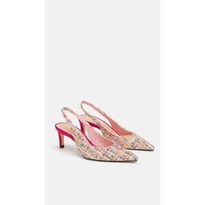 Zara Tweed Pointed Toe Slingback Heels Size 37